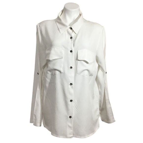 Free For Humanity White Satin Long Sleeve Skull Embellished Button Down Top Size - Picture 1 of 9